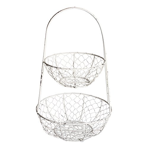 DII Metal Kitchen Storage Collection Farmhouse Stand 2-Tier Fruit Basket, Antique White