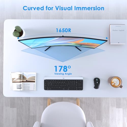 Image of 27-inch FHD(1920 x 1080) Monitor Curved, VA Panel, 75Hz, HDMI /VGA, Low Blue Light, Flicker-Free, 3-Side Frameless, VESA Mount, Slim Metal Stand, for Home Office Use, Black