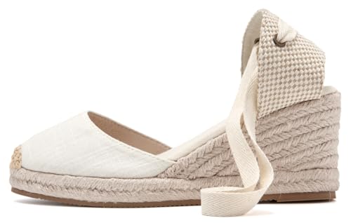 Image of Womens Espadrille Wedge Sandals Closed Toe Platform Lace Up Ankle Strap Slingback Summer Dress Shoes