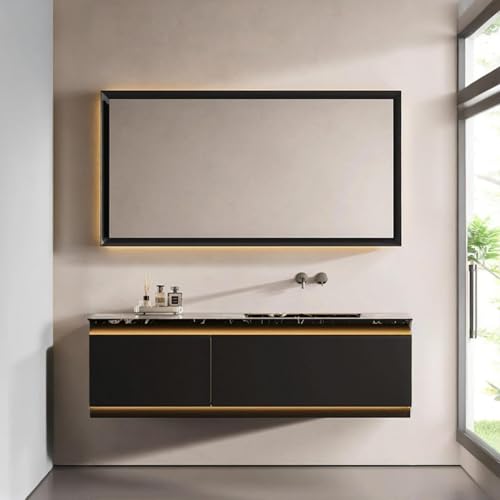 ZGNBSD Black 46IN Solid Wood Bathroom Vanity Set - Floating