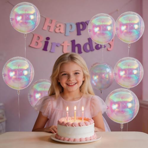 Image of Iridescent Balloons 9 Pcs,22 Inch Large Clear 4D Round Balloons | Clear Holographic Giant Round Ball Balloons For Birthday Rainbow Shine Wedding Baby Shower Decor