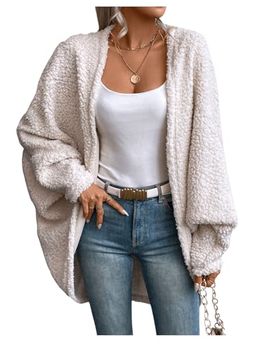 Image of SOLY HUX Cardigan Sweaters for Women Fleece Fuzzy Open Front Long Sleeve Cardigan Pure Apricot Medium