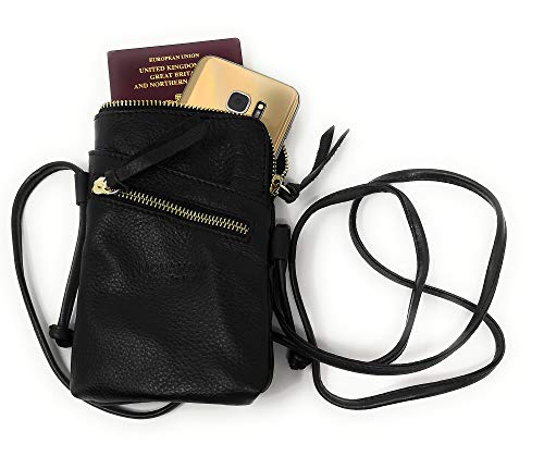 Monahay Small Italian Leather Cross Body Cell Phone And Passport Travel Pouch Bag Vera Pelle Mh9723 … (Black) #TOP5