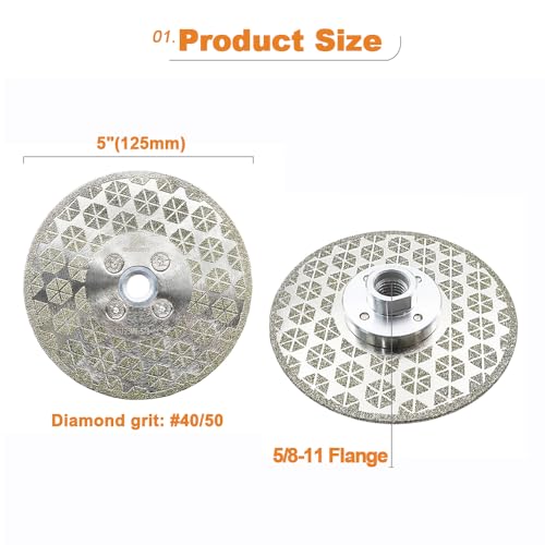 Electroplated Diamond Cutting Grinding Disc,BRSCHNITT 5 inch 125mm for Granite Marble Double Side Coated Diamond Grinding Wheel with 5/8-11 Flange — view 2