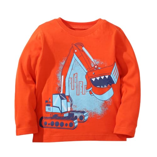 Sudadera con Capucha Infantil Manga Larga Estampado de Excavadora Ropa Cómoda para Niños en Temporadas de Otoño Invierno y Primavera (Orange, 7-8 Years)