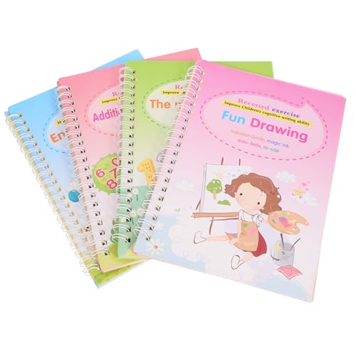 Parliky Grooved Calligraphy Practice Copybook Set for Preschool Handwriting Training with Alphabet Math Drawing Books for Smooth Writing and Interest Cultivation
