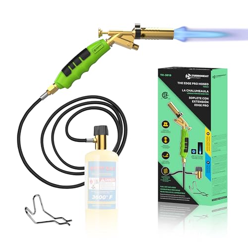 TURBOHEAT Propane Torch Hand Hose,Heavy Duty MAPP Gas Torch,Turbo Propane Torch Head with Igniter 5ft Long Hose Full Brass MAP Pro Gas Torch kit on Propane Tank for Soldering Brazing Large Copper Pipe