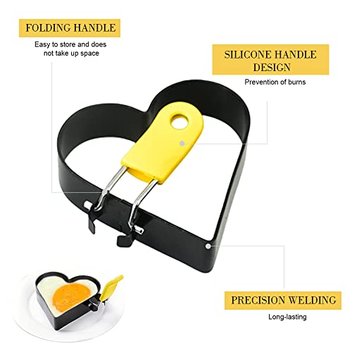 Foto von 4 Stück Edelstahl Ei Ringe Antihaft Omelett form mit Griffen Spiegeleiformen für die Pfanne Formen für Spiegeleier Form Pancake Form für Pfannkuchen Von,Sandwiches,Hackbraten,Frühlingsrollen,Steaks