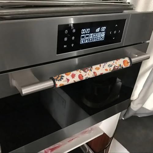 Image of Dreaweet Thanksgiving Turkey Refrigerator Door Handle Covers Set of 4 Autumn Fall Kitchen Decor Appliance Handle Covers Washable Universal Fit Fridge Microwave Oven Dishwasher
