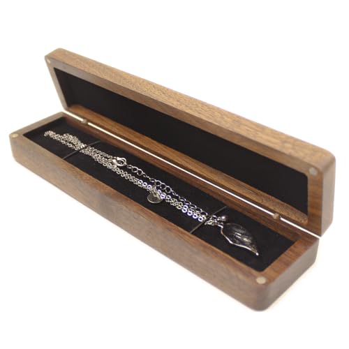 DSHOM Walnut Wooden Long Rectangular Necklace Gift Box Storage Case Jewelry Display Box for Anniversary Propose Christmas