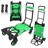 Lanstics Carro de mano plegable, carrito de la compra plegable multifuncional con cuerdas, carrito de almacenamiento verde para comestibles, tienda, almacén, carros portátiles para picnic y campamento