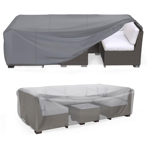 Image of Mrrihand Heavy Duty Patio Furniture Covers, Outdoor Furniture Covers Waterproof Sectional Sofa Set, Patio Table and Chair Set Cover 98" L×78" W×30" H,Grey