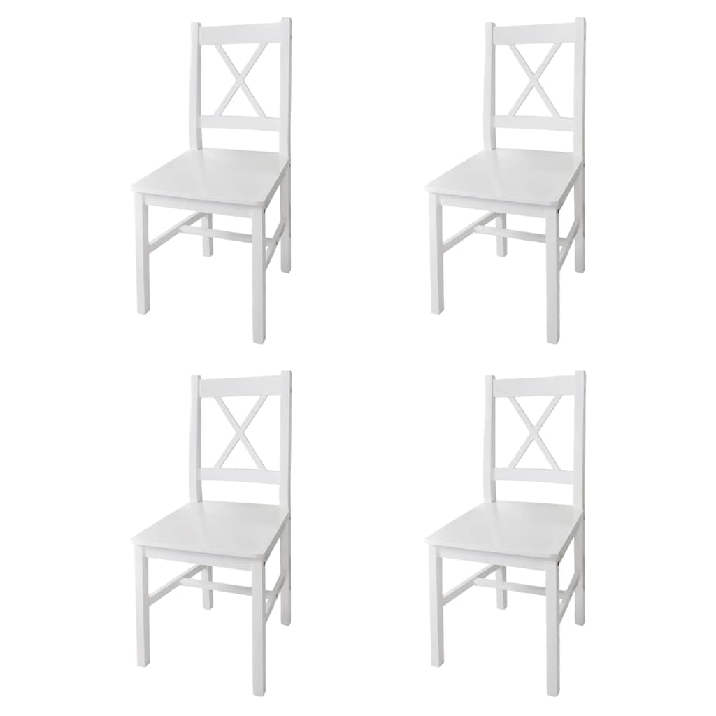 vidaXL 4 sillas Blancas de Comedor Hechas de Madera de Pino