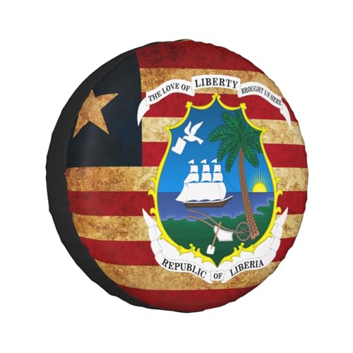 Vintage Liberia Liberian Flag Emblem Spare Tire Cover Waterproof Universal Vehicle Wheel Covers Fit for RV Truck SUV Travel Trailer Camper Car Accessories Wheel Protectors 15 inch