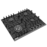 Empava 24 in. Gas Stove Cooktop with 4 Sealed Burners-Heavy Duty Continuous Grates-NG/LPG Convertible-Black Tempered Glass Surface, 24 Inch