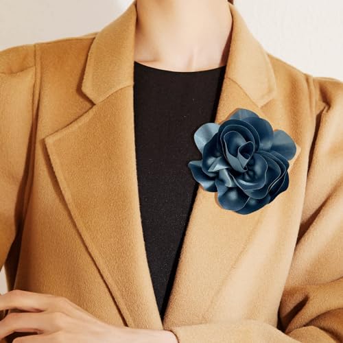 Image of Dainty Satin Fabric Flower Brooches for Women Large Rose Floral Brooch for Party Dance Wedding Banquet Elegant Camellia Fashion Brooch Pin for Women Girl 5.5inch