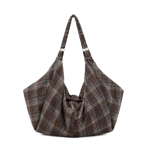 Bolso Hobo Grande de Franela a Cuadros para Mujer miniatura 1