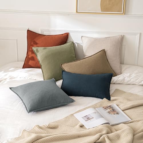 Image of MIULEE Decorative Linen Lumbar Pillow Covers 12x20 Inch Khaki Boho Farmhouse Neutral Winter Couch Throw Pillows for Bed Pack of 2 Accent Modern Pillowcase Sofa Livingroom Home Decor