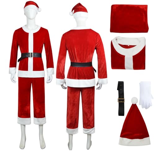 Générique Costume De Père Noël Pièces Pour Homme,Costume Saint-Nicolas Unisexe Adulte Déguisement Noel Rouge Tenue Hommes Santa Clause Saint Nicolas Noël Cosplay Fête (Rouge#A,S)