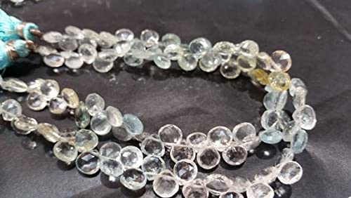 Aquamarine faceted Heart shape briolette 9" strand perles naturelles 6mm