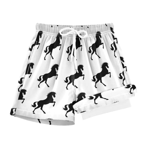 YANENDIE Boy Swim Trunks with Compression Liner Black Horses White Boys Swim Shorts Quick Dry Beach Shorts