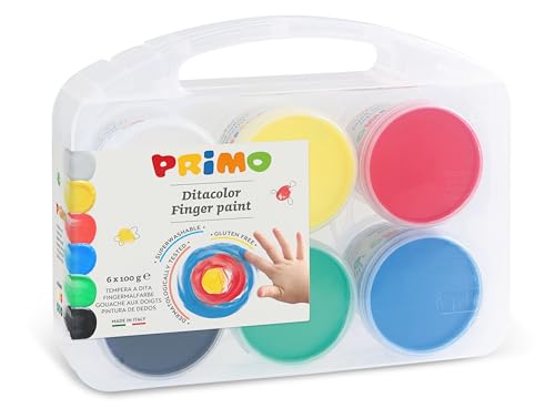PRIMO Valigetta Colori per Bambini +2 Anni, Tempere a Dita 100g, 6 Colori