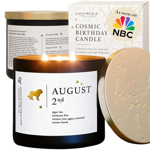 Vela personalizada del zodiaco del 2 de agosto | Descripción inspiradora de personalidad y afirmación diaria para tu fecha de nacimiento | Velas Leo hechas a mano | Regalos de cumpleaños de astrología