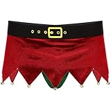 FEESHOW Mens Santa Hat Design G-String Thongs Fantasy Novelty Gift Secret Santa Bikini Xmas Christmas Posing Pouch Thong 04-Red Medium