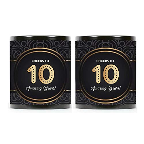 Designer Unicorn Printed Ceramic Coffee Mug Set of 2 Gift for 10th Anniversary (10 Amazing Years Black)