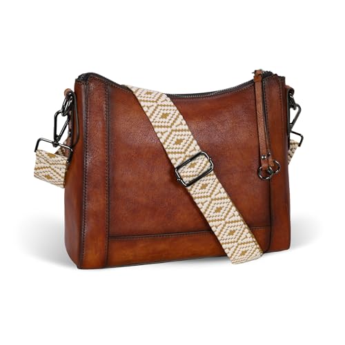 Iswee Retro Leather Shoulder Purse Women's Crossbody Handbags with Replacement Cross Body Long Shoulder Strap
