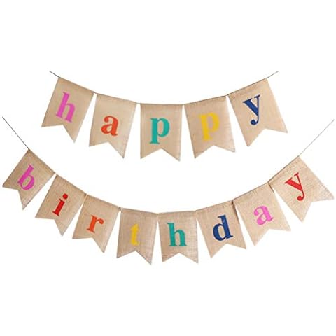 kuou Vintage Burlap Happy Birthday Banner Cover