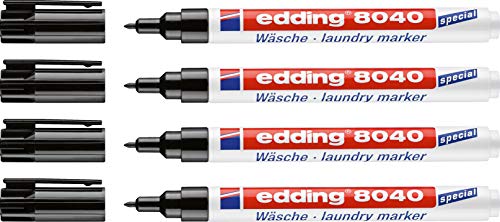 edding 8040 Rotulador para ropa, rotulador textil para etiquetado permanente de textiles y prendas de vestir. Lavable y resistente a la ebullición hasta 95 grados Celsius, color: negro (4 rotuladores)