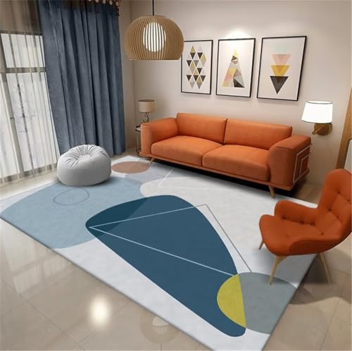 Tapis doux salon bleu 140x200cm lavable à motif géométrique moderne - 2
