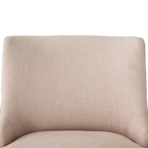 Image of Swivel Counter Height Bar Stools Set of 4, Modern Fabric Swivel Barstools with Contoured Back and Solid Wood Legs, Upholstered Counter Stool Bar Chairs for Kitchen Island, Home Bar, Beige