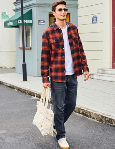 Cotrasen Mens Flannel Shirts Long Sleeve Flannel Shirt for Men Cotton Casual Fashion Button Down Shirt with 2 Pockets3