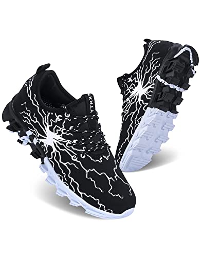 Boys Girls Shoes Kids Running Tennis Sneakers Non Slip Breathable Strap Athletic Sports Shoes Black White 3 Big Kid #TOP1