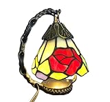 HUIMEIJU Tiffany Glass Small Table Lamp, Colored Glass Table Lamp, Rose Pattern Night Lamp, Glass Atmosphere Lamp, Study Small Table Lamp, Wake up Lamp
