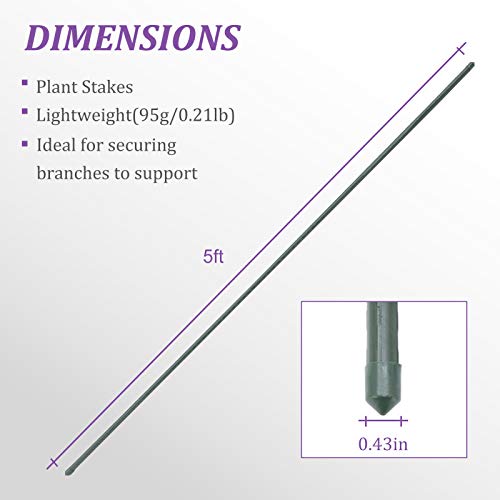 CEED4U 25 Packs 5 Feet Steel Garden Stakes Plant Stake Plant Cage Supports with 100 Pcs Twist Ties, Plastic Coated Plant Sticks for Tomato Plants Trees Cucumber Fences Beans Strawberry Flowers