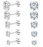 KWUNCCI Pendientes de titanio para orejas sensibles, aretes de tuerca con parte trasera plana para mujeres y hombres, circonita cúbica, plata, oro, negro, aretes de tuerca de rosca, de acero