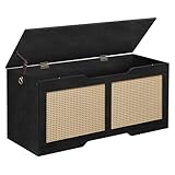 HOOBRO Storage Bench, 43.3" Toy Box, Rattan-Like Storage Chest, Sturdy Entryway Bench Supports 220 lb, Toy Chest, Safety Hinge, U-Shaped Opening, Easy Assembly, Black BB22CW01
