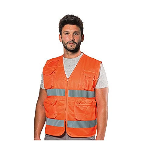 Logica Alta Visibilità Gilet Arancione Con Portanome E Tasche (Xl)