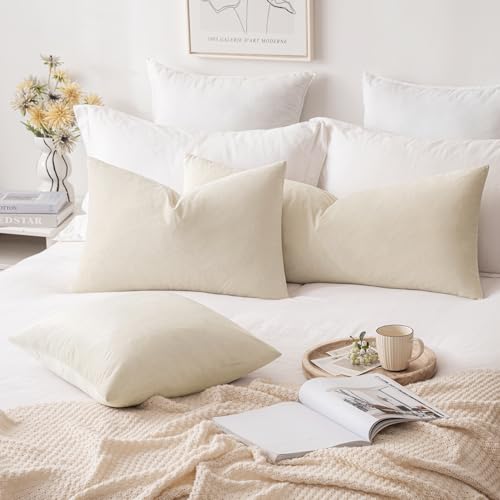 Image of MIULEE Velvet Pillow Cover Soft Luxury Decorative Throw Pillow Cover Single Rectangle Long Body Lumbar Cushion Case for Couch Sofa Bedroom Car Decor,14x36 Inch Cream White