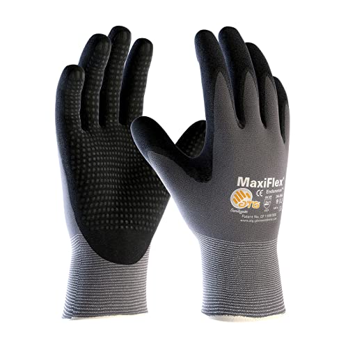 ATG 3 Pack MaxiFlex Endurance 34-844 Seamless Knit Nylon Work Glove with Nitrile Coated Grip on Palm & Fingers, Sizes Small to X-Large (Medium), Black and Gray, Model Number: 34-844 - MEDIUM - 3 PACK