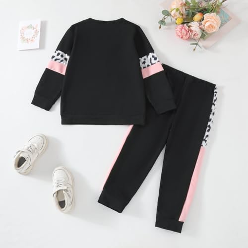 Image of Tween Girl's Letter Print Top + Jogger Pants 2 Piece Casual Outfit Set Kids Fall Clothing, Sizes 6-14 Years