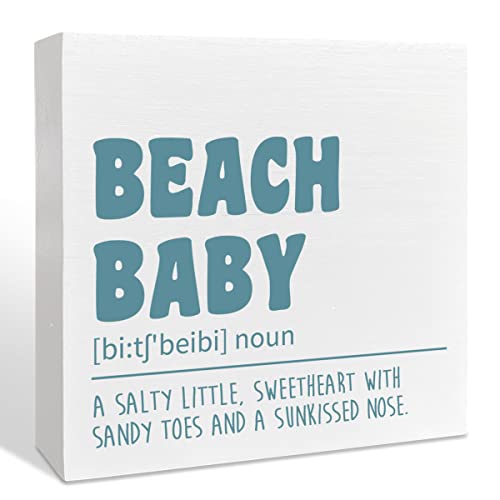 Image of Beach Nursery Room Wooden Box Sign, A Salty Little Sweetheart, Inspirational Nursery Bedroom Desk Decor, Motivational Kids Room Nursery Decoration, Nursery Baby Shower Gifts for Newborn Baby Boys