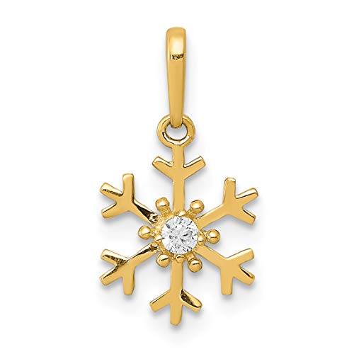 Pingente de floco de neve CZ polido em ouro amarelo maciço 14k - 15,23 mm, Dourado, Zircônia cúbica