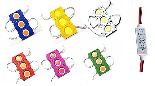 Pack of (18 Pieces Coin LED + 1 Flasher) 12 Volt 2.4 Watt DC Coin LED Module Light (3 Pcs Each Red Green Blue Yellow White Pink)-image-23