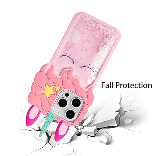 3D Unicorn Case,Cartoon Cute Kawaii Character Funny Glitter Bling Sparkle Shiny Quicksand Unicorn Kids Teens Girls Women Shockproof Soft Silicone Case for iPhone 13 Pro/14 Pro/15 Pro 6.1 inch by wifantien - Used condition - Image 3