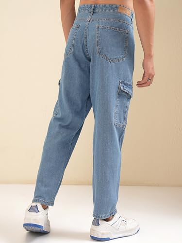 Image of Highlander Men's Relaxed-Fit Cargo Pocket Jeans | Clean Look | Cotton Comfort | Utility Style| Cargo Jeans for Man