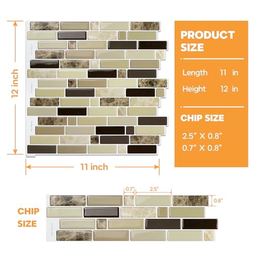 Vamos Tile 12" x 12" Peel and Stick Self Adhesive Kitchen Backsplash, Stick On Tile Backsplash for Kitchen & Bathroom(10 Sheets)